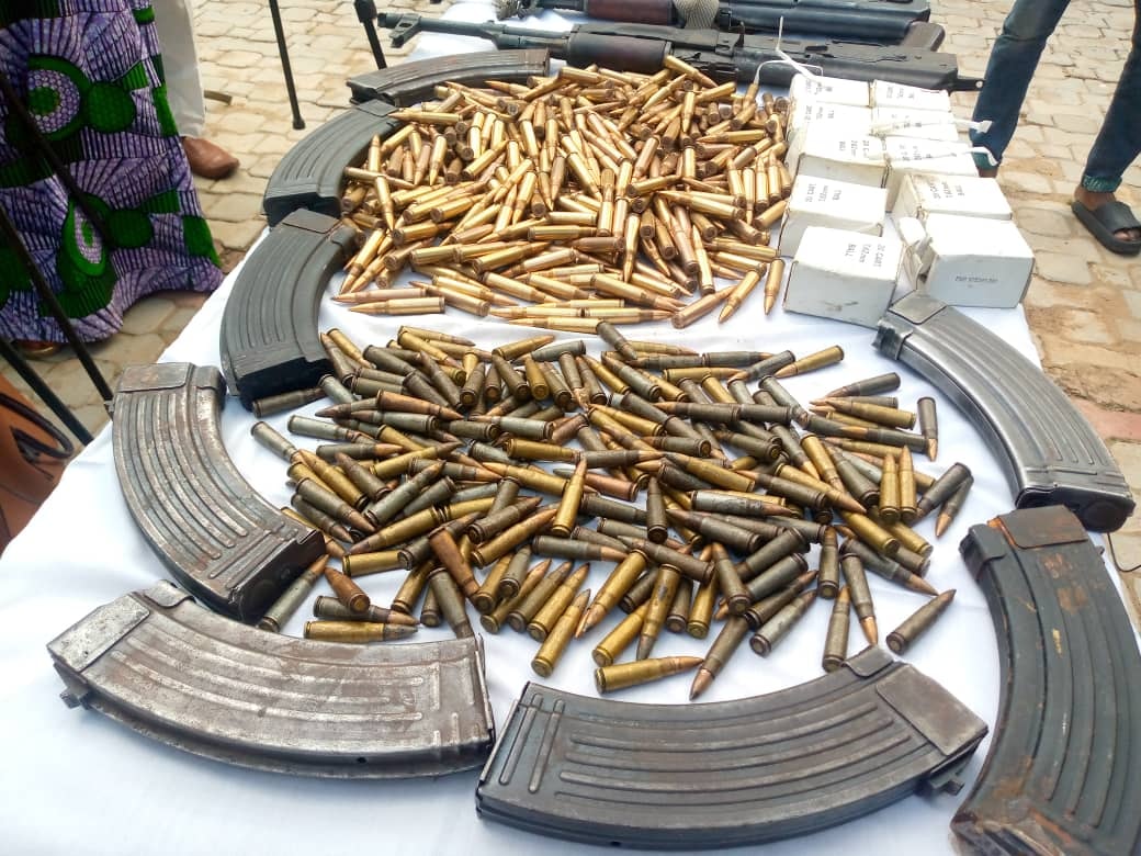 The rifles, a cache of ammunition and magazines ex-Army Lance Corporal Sa’idu Lawal  was going to deliver in Gusau, Zamfara