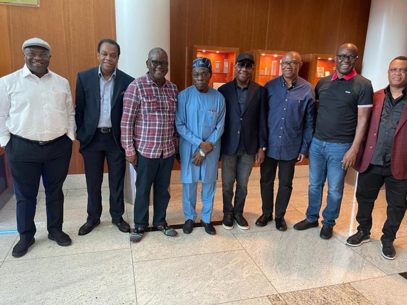 The former president with Obi, Wike and others in London