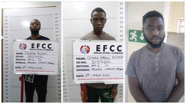 Nwani Chukwuma, Opara Emeka Peter and Moses Igomah Okini: convicted for claiming to Americans to carry out romance scams.