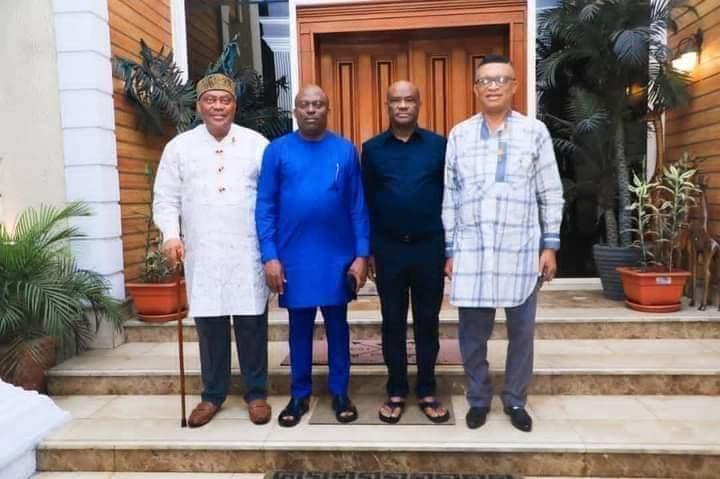 Chris Finebone far (right),Governor Nyesom Wike, Siminalayi Fubara,PDP, Governorship Candidate and Dr Davies Ikanya