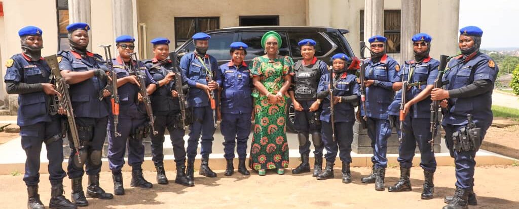 Betty Akeredolu, middle, with NSCDC female squad.