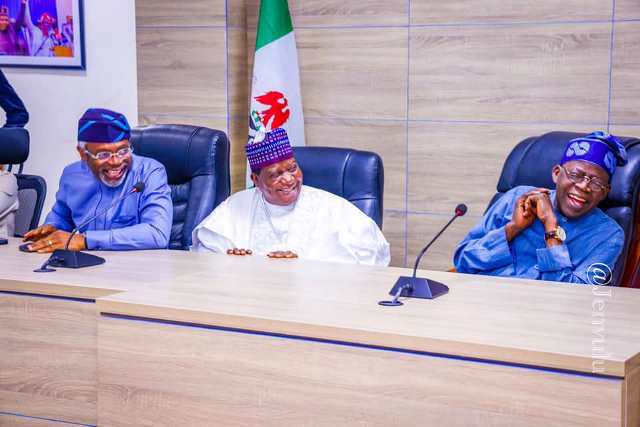 Gbajabiamila, Lalong and Tinubu during the meeting