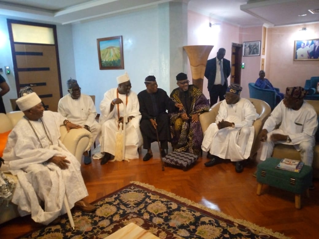 Obasanjo with the APC presidential candidate and others during the meeting
