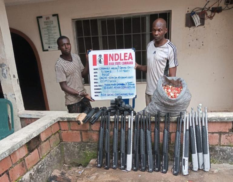 Pump action guns recovered, two arrested