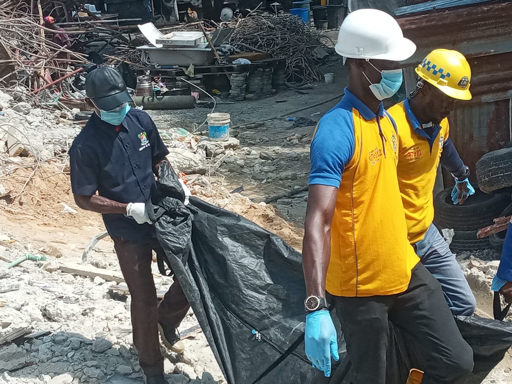 One of the bodies evacuated by rescue officials on Monday.