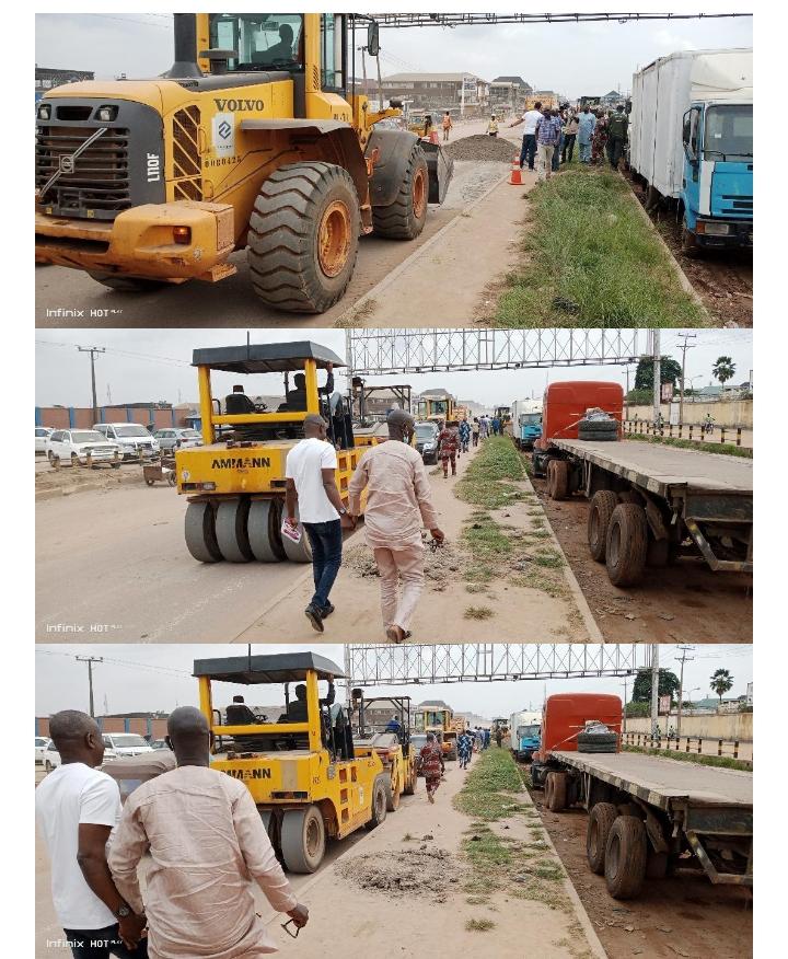 Photos 1-3: Ijoko end of Ojodu, Akute, Ope Ilu highway being fixed