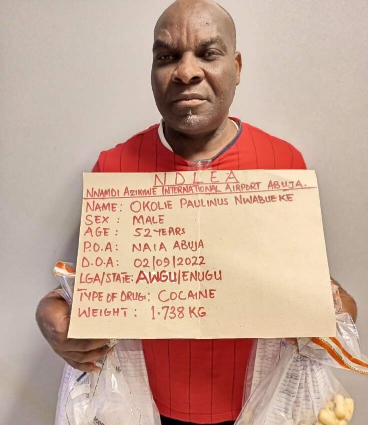 Okolie Paulinus Nwabueze excretes 92 wraps of cocaine at Abuja airport, loses $4,000