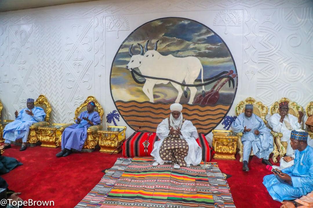 Tinubu, Shettima, Lawan, Buni at the palace of the Emir of Gombe, Alhaji Abubakar Shehu Abubakar III