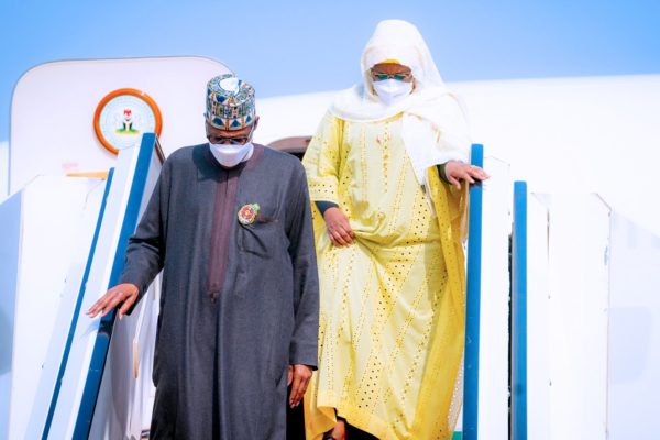 President Buhari flies out again with Aisha, Governors on entourage