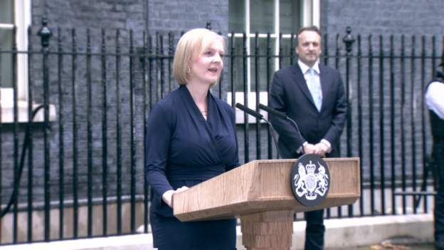 Liz Truss delivering her first speech at Downing Street.