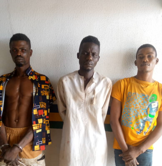Three members of the dreaded Eiye confraternity identified as Odukoya Odushina, Subomi Popoola and Itunuoluwa Taiwo involved in a series of killings in Ijebu Ode area of Ogun State: Arrested.