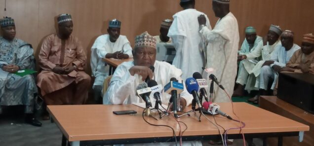 Secretary of Katsina State Government (SSG), Alhaji Muntari Lawal reading the communique at the end of a multilateral security meeting between Governors of the Northwest Nigeria and their counterpart in Niger Republic
