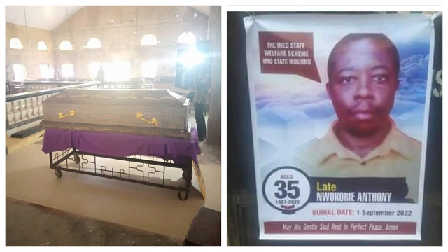 Anthony Nwokorie, a staff of INEC, shot dead during the Continuous Voter Registration, CVR in Imo in April was buried on Thursday