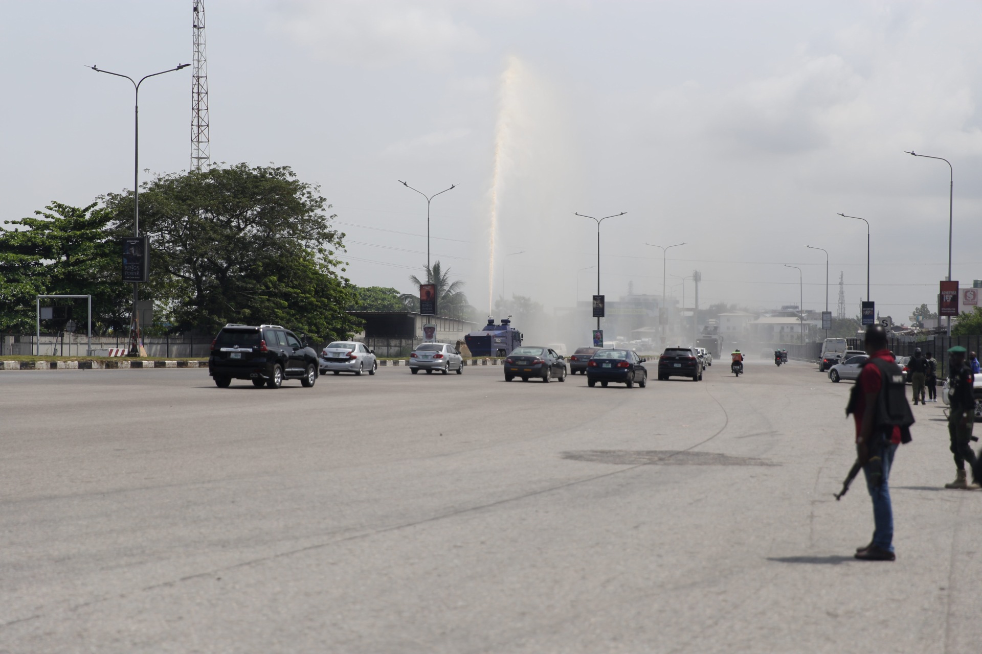 The moment police deploy water cannons to disperse peaceful protest