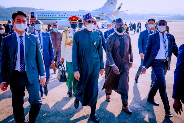 Buhari on arrival in South Korea