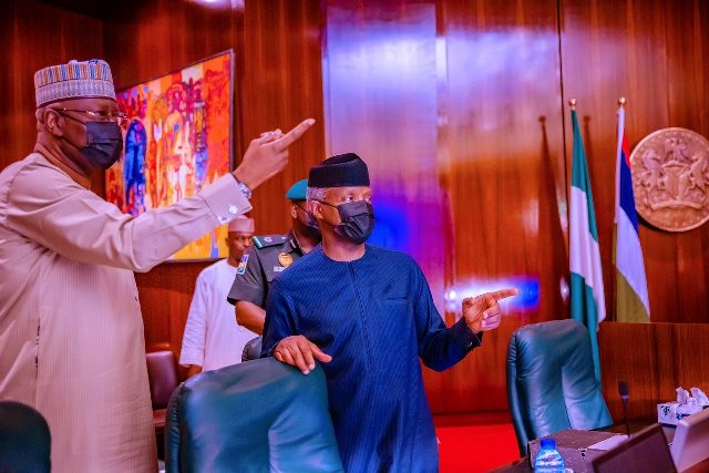 Osinbajo with Boss Mustapha during the FEC meeting
