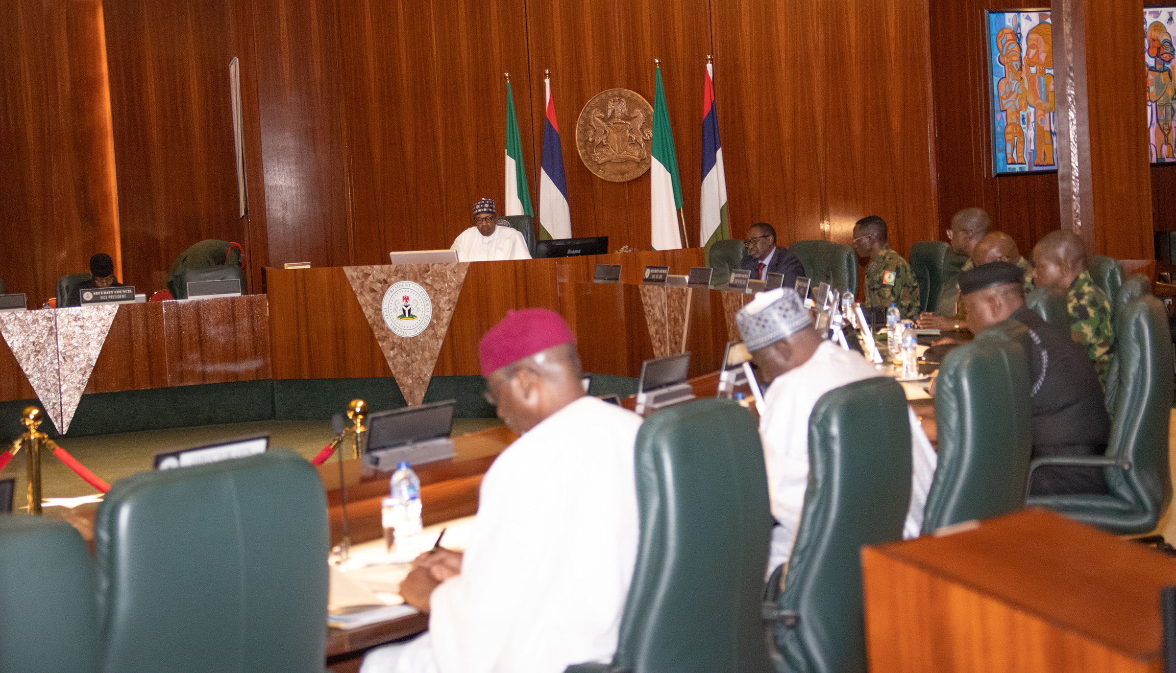 PRESIDENT BUHARI PRESIDES OVER AN EMERGENCY SECURITY MEETING.