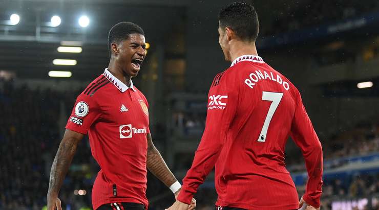 Ronaldo celebrates his goal with Rashford