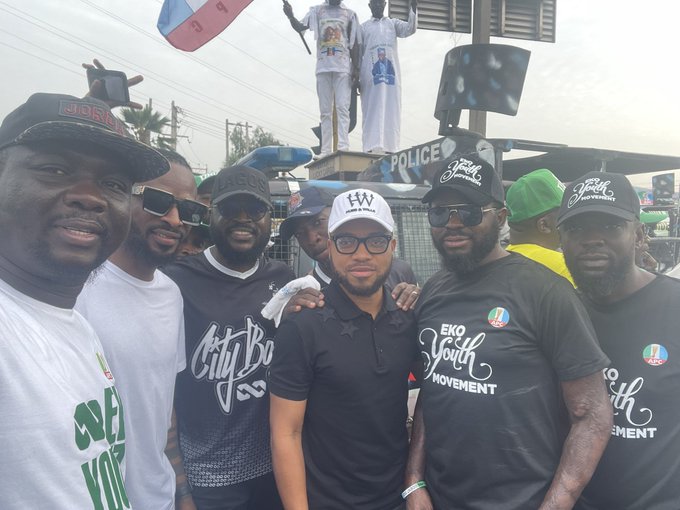 Seyi Law, 9ice and youths at the Walk for Tinubu