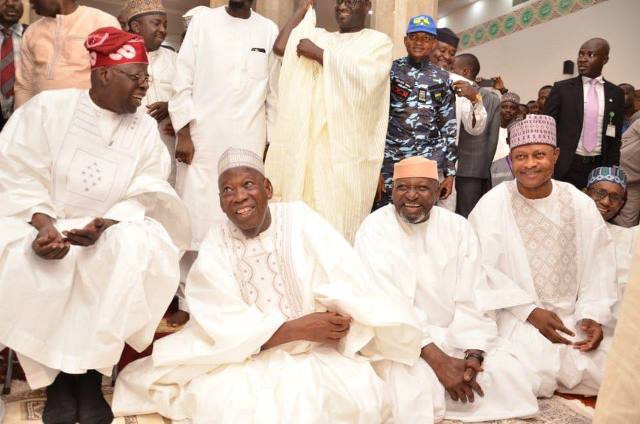 The APC Presidential candidates and others at the Abuja National Mosque for Juma'at prayers