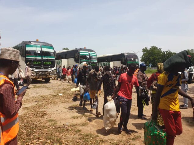 NEMA on Friday in Kano receives another batch of 180 stranded Nigerians from Agadez region of Niger Republic.