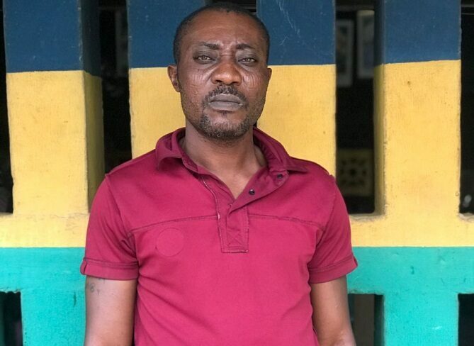 40- year- old Taofeek Sulaiman: arrested by men of Ogun State Police Command for having carnal knowledge of his 13 years old step daughter(name withheld)