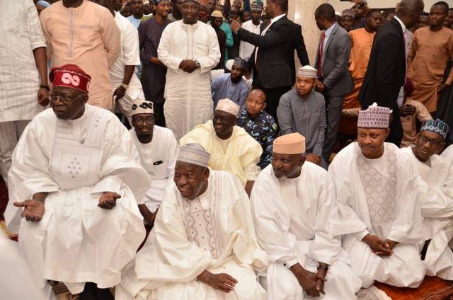 The APC Presidential candidates and others at the Abuja National Mosque for Juma'at prayers