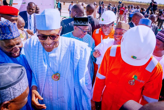 The president during the flag-off of oil exploration in Bauchi