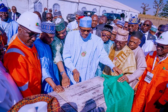 Buhari with Tinubu and others at the flag-off of oil exploration in Bauchi