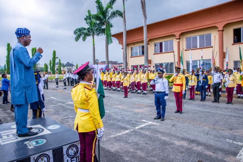 Lagos State Deputy Governor, Dr. Kadri Obafemi Hamzat inspecting the Guard of Honour at the LETI, 2022 Passing out parade of the Lagos State Law Enforcement Officers, held today at the Lagos State Public Service Staff Development Center (PSSDC), Magodo.