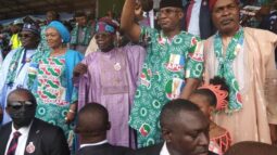 Senator Remi Tinubu, APC presidential candidate, Bola Tinubu and Delta APC governorship candidate, Ovie Omo- Agege at the launch of the party’s campaign in Warri