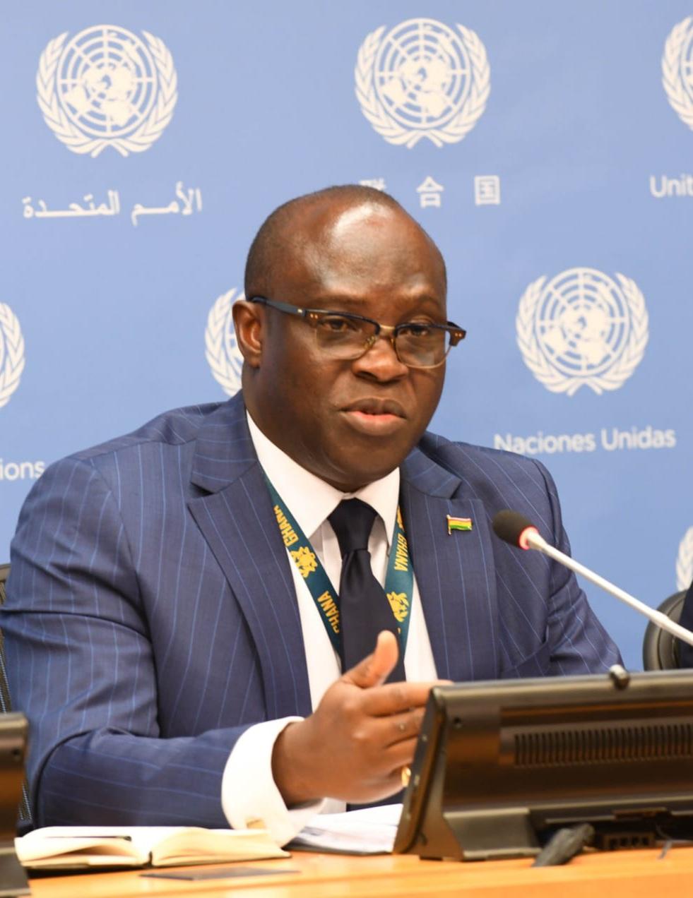 Amb. Harold Agyeman, Permanent Representative of Ghana to the United Nations in New York briefing correspondents on Tuesday at UN headquarters on the programme of work and Ghana’s priorities for November.