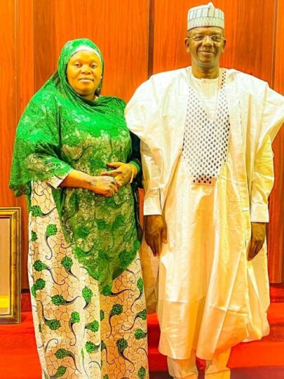Gov Bello Matawalle receiving State PDP Women Leader, Madina Shehu, after her defection to APC at Gusau Government House on Thursday.
