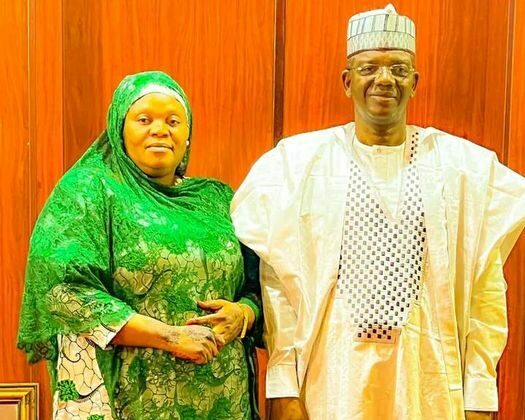 Gov Bello Matawalle receiving State PDP Women Leader, Madina Shehu, after her defection to APC at Gusau Government House on Thursday.