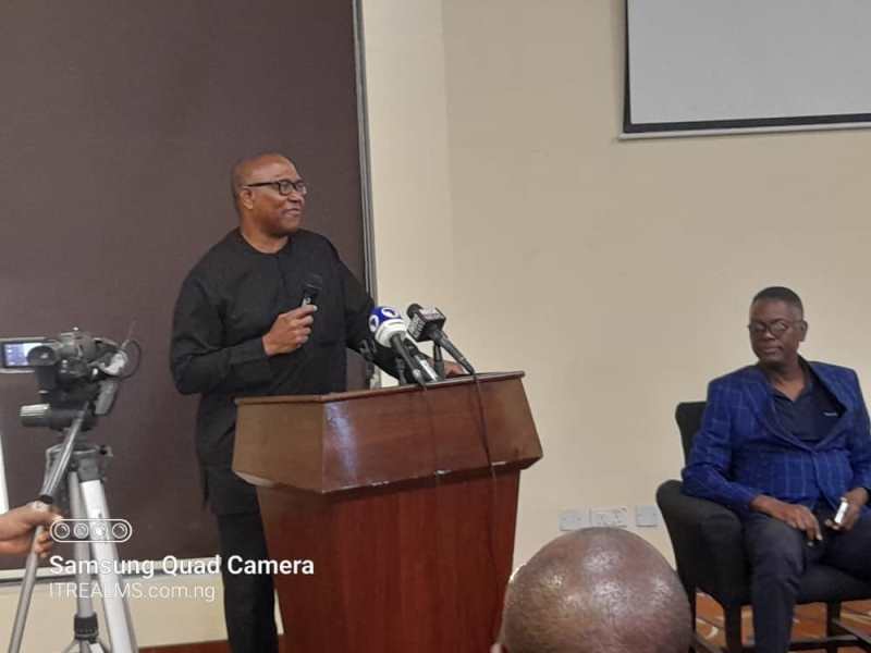 Peter Obi speaking at the Editors' Forum