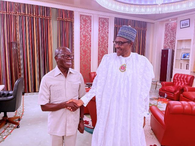 Oshiomhole with Buhari during the visit