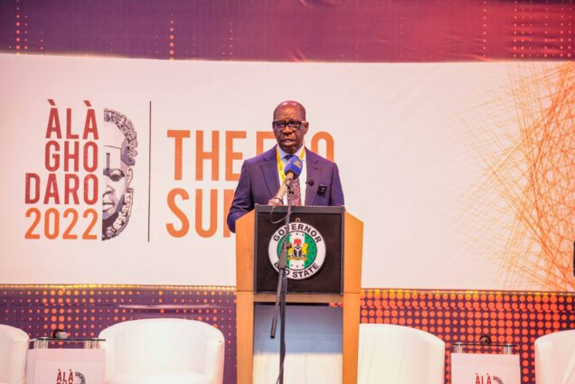 Governor Godwin Obaseki of Edo speaking at the 6th edition of Alaghodaro Investment Summit, holding in Benin City, the state capital