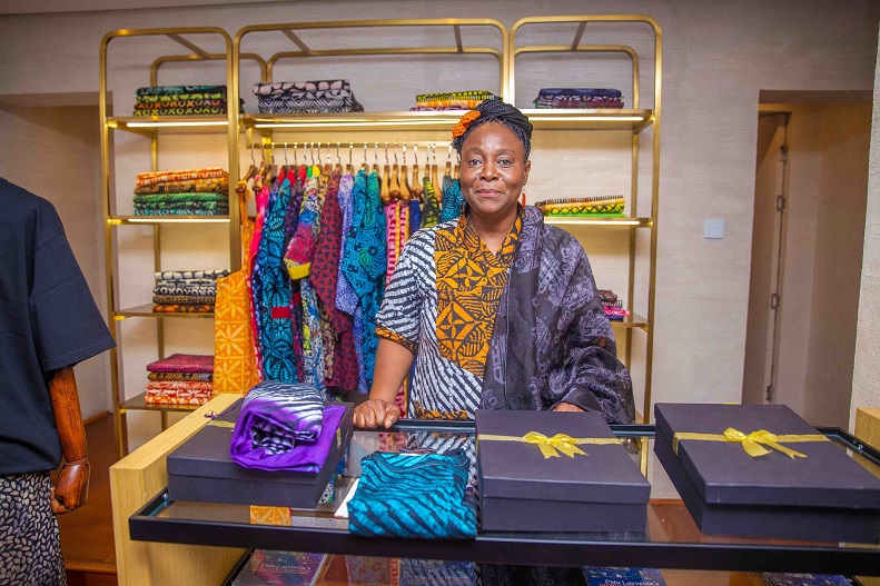  Professor Peju Layiwola poses with her new clothing collection at the headquarters of Ashluxe boutique in Lekki, lagos