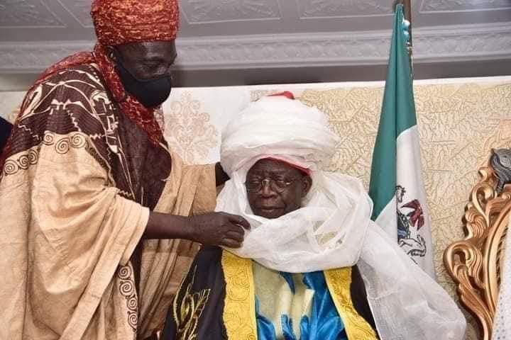 Emir of Birnin Gwari in Kaduna State, HRH Zubairu MaiGwari II confers Dakari Birnin Gwari title on APC presidential candidate Bola Tinubu