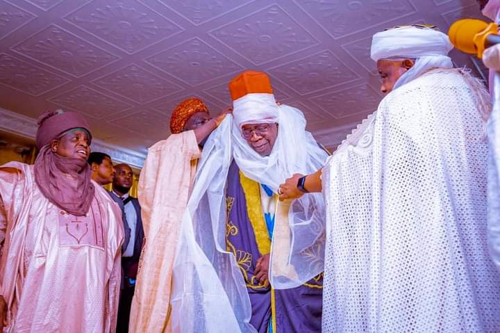 Emir of Birnin Gwari in Kaduna State, HRH Zubairu MaiGwari II confers Dakari Birnin Gwari title on APC presidential candidate Bola Tinubu