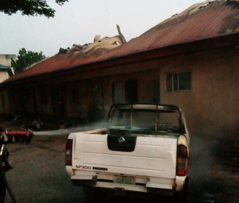A car razed at INEC's office