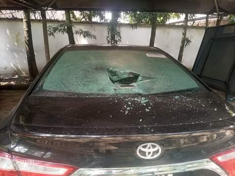 One of the vehicles vandalised in Sen. Maeba's residence 