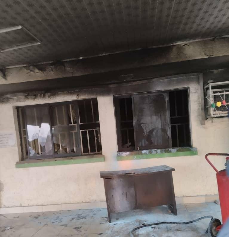 The burnt INEC's office in Imo