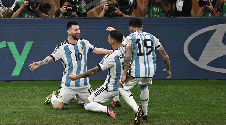 Messi celebrates with team mates