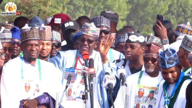 Gov. Bello Matawalle of Zamfara amidst massive crowd inaugurated his re-election campaign in Kaura Namoda Local Government of the  State on Tuesday