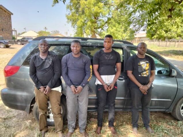 The four suspects arrested by operatives of Niger State Police Command over the invasion of Senator Sani Musa’s residence