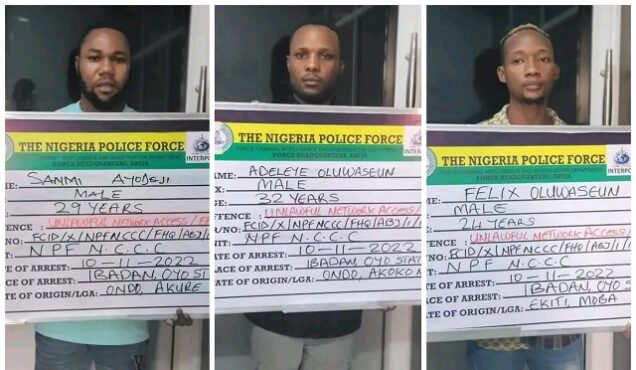 Police arrest members of a fraud syndicate identified as Sanmi Ayodeji, Felix Oluwaseun, and Adeleye Oluwaseun over N16.1m POS fraud.