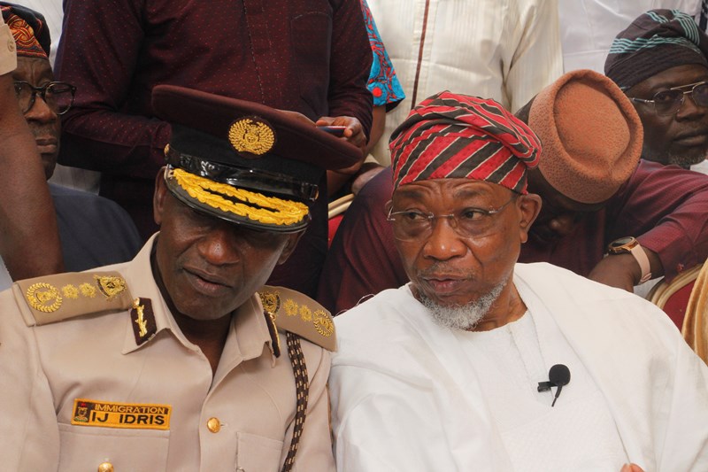L-R: Comptroller General of Immigration, Isah Jere Idris and Minister of Interior, Ogbeni Rauf Aregbesola, during the official commissioning of Alimoso Passport Front Office, held in Lagos.