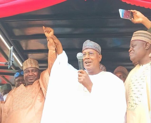 Usman Dakingari, Director-General, Kebbi State All Progressives Congress (APC) Campaign Council and Dr Nasiru Idris, the state APC governorship candidate during the rally