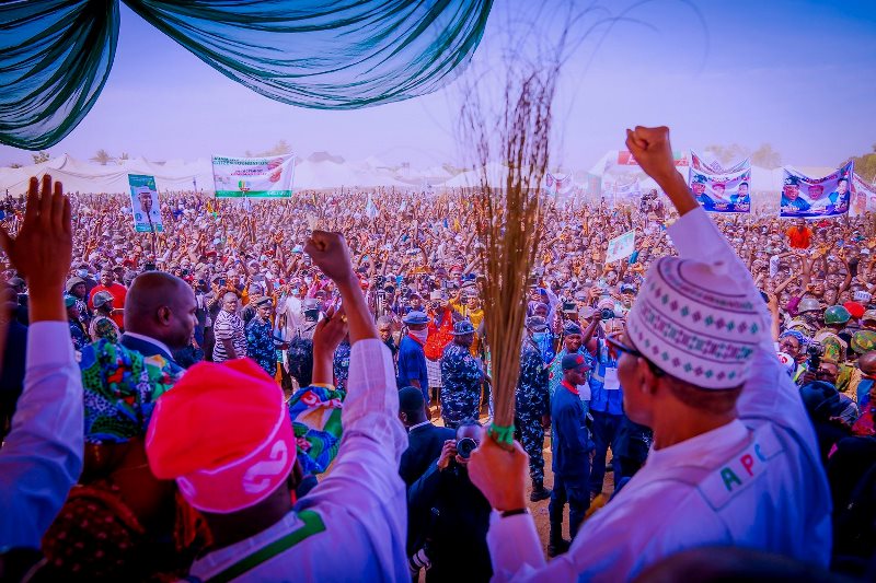 The president and Tinubu waved to the crowd in Adamawa